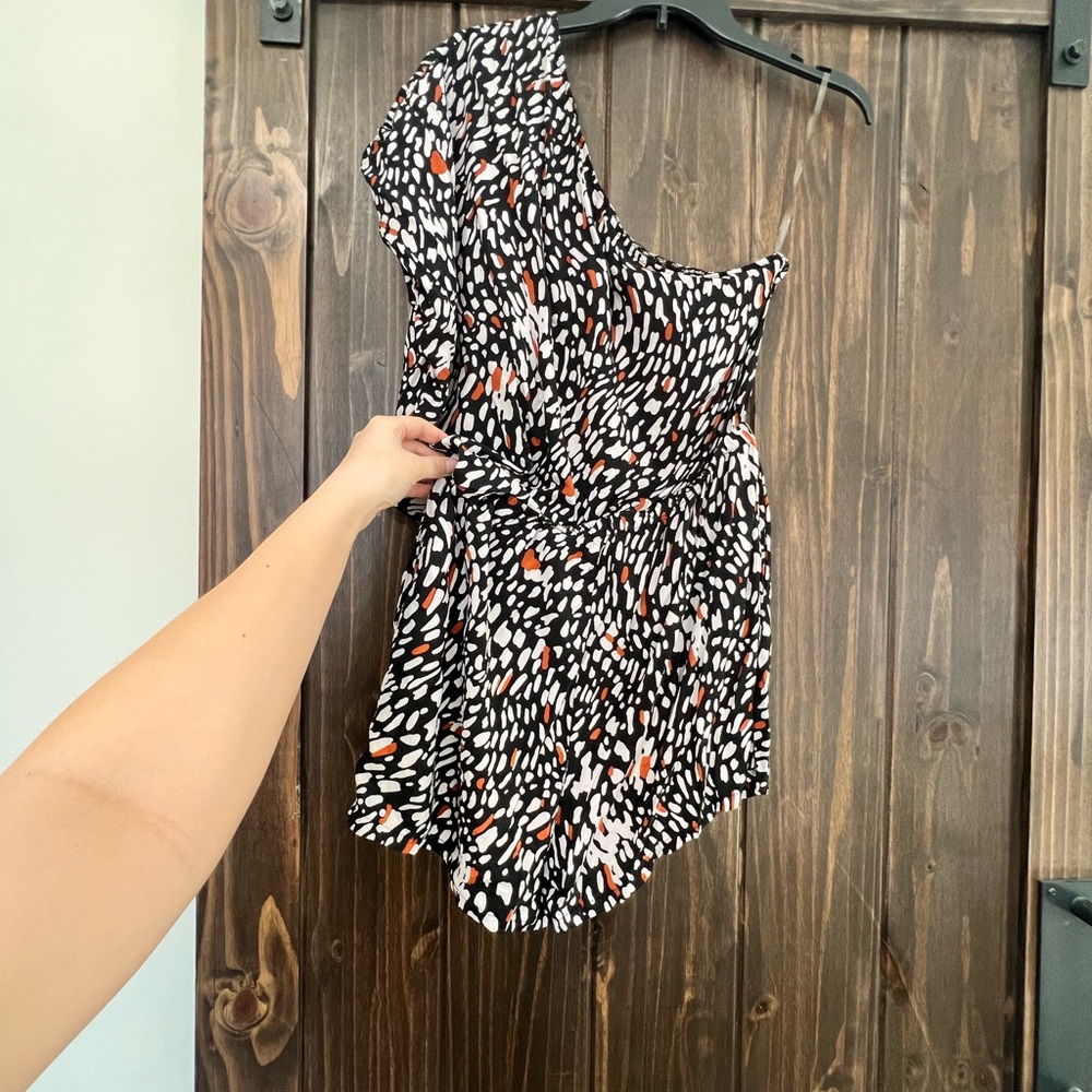 One-Shoulder Black and White Patterned Dress